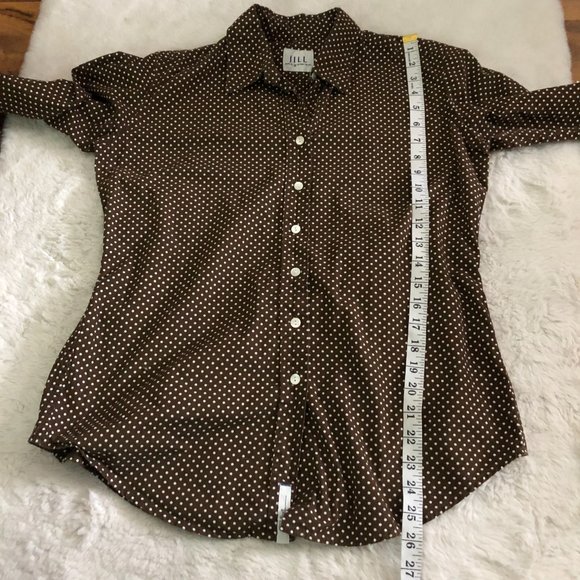 Jill Mcgowan polka dot button up blouse dark brown cotton top size small - Picture 6 of 7